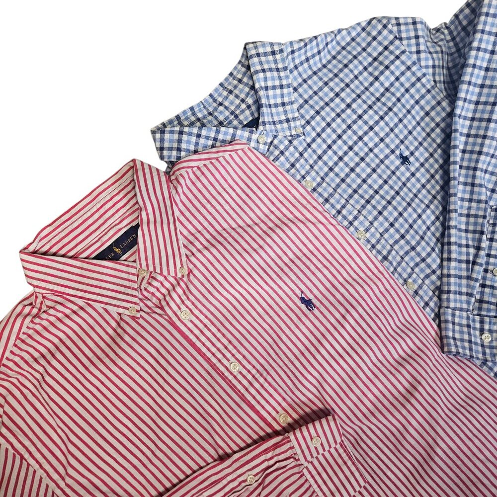 Ralph Lauren Lot 2 Button-Down Shirts Men's XXL Pink Blue Cotton Preppy Office